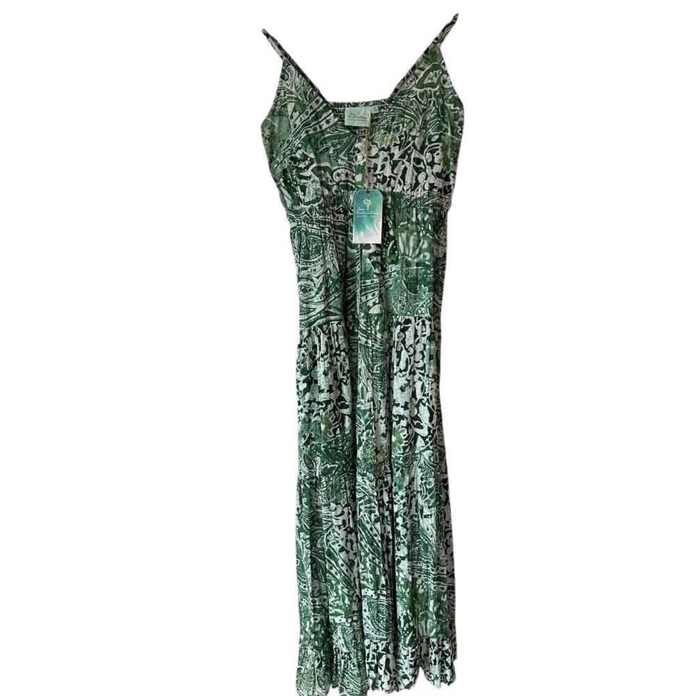 True Destinations Green Patterned Women's Maxi Sun Dress, Medium - Picture 2 of 8